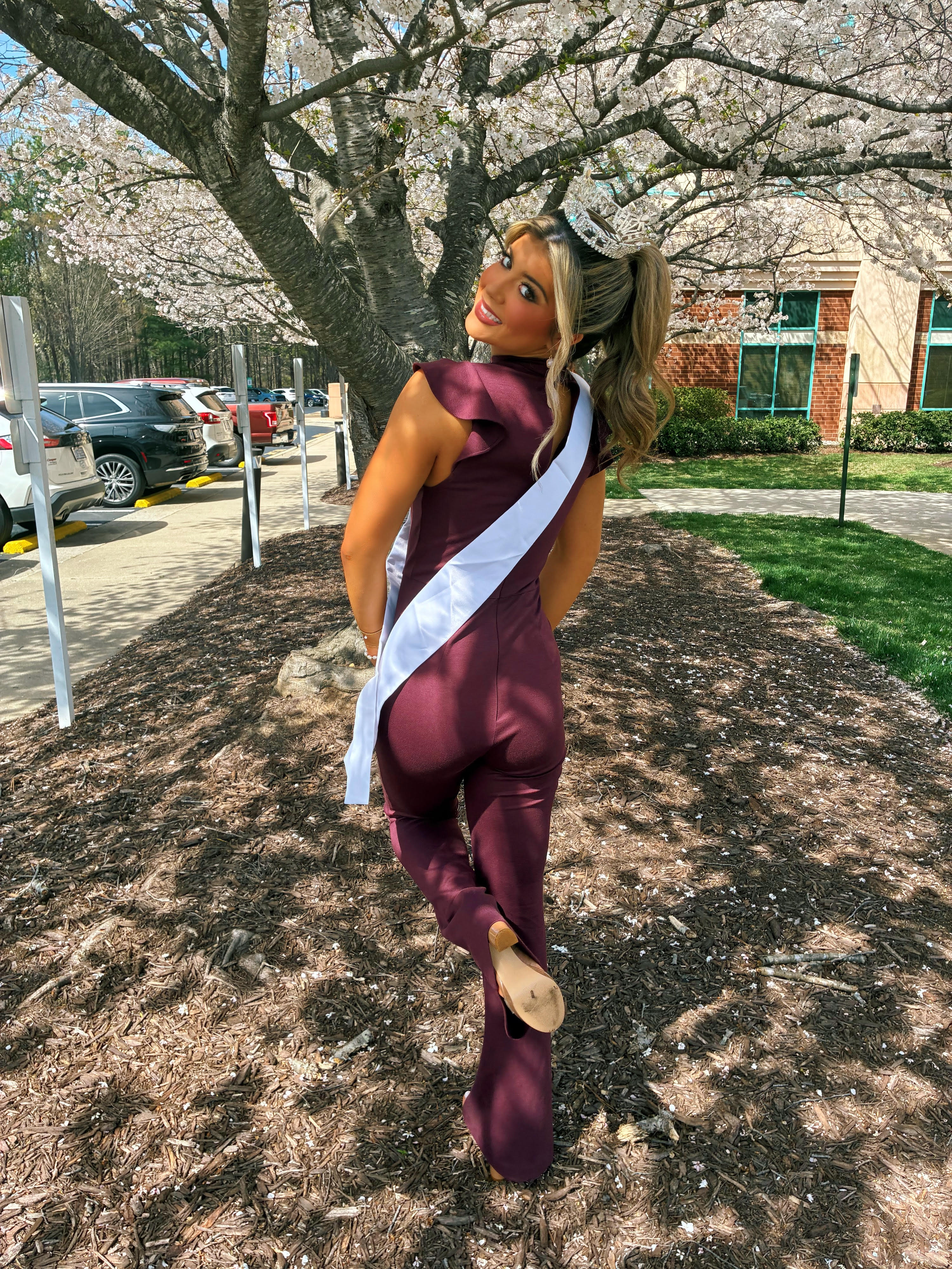 Gianna Buff in burgundy gown